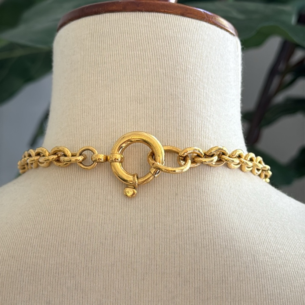 Chanel Vintage Gold Chain CC Faberge Station Filagree Link Statement Necklace - Picture 6 of 7